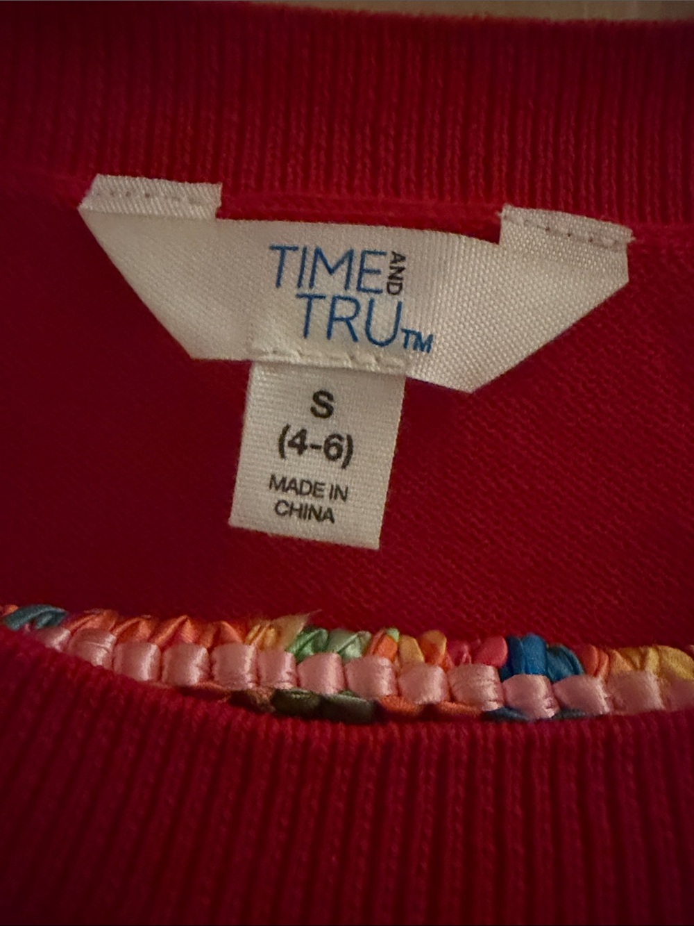Time and Tru Red Crewneck Sweater with White Heart - Picture 2 of 2